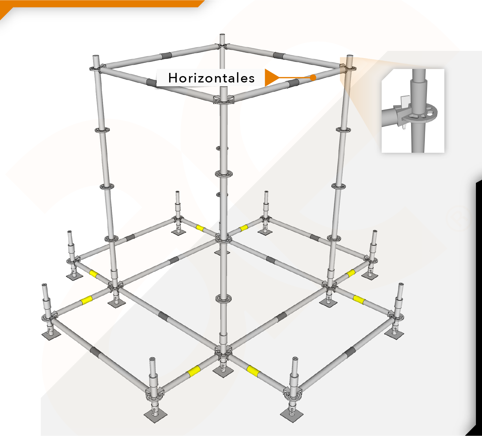 Instalación de horizontales en un andamio multidireccional